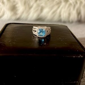 Wedding Ring, US Size 7, Aquamarine Crystal, White gold with diamonds.